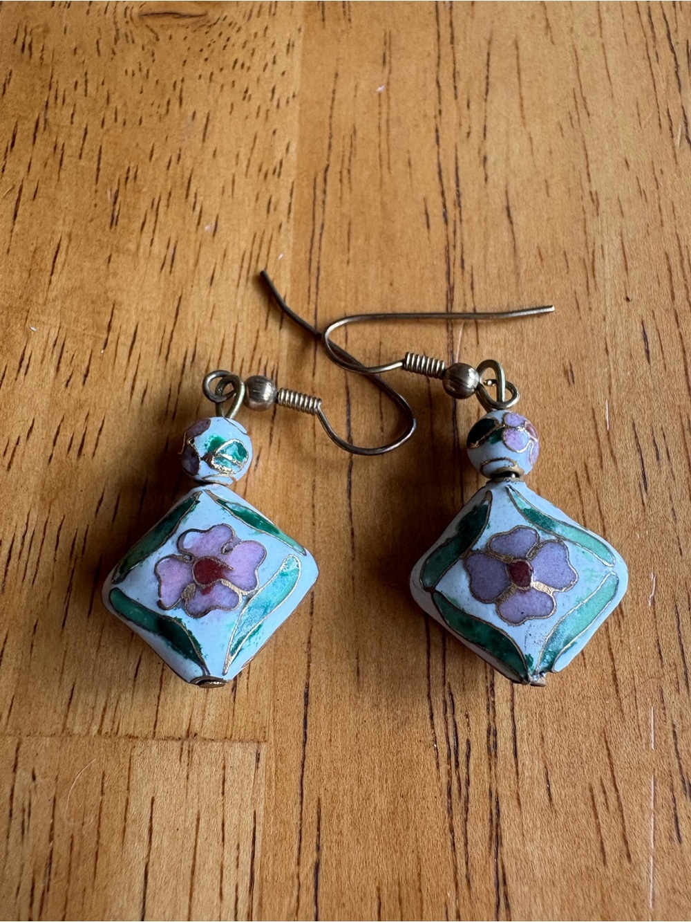 Vintage Floral Cloisonné Dangle Earrings
